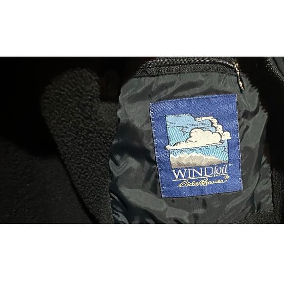 Vintage Eddie Bauer Windfoil Jacket Women’s L Hood Black Fleece Lined USA Zip - Picture 6 of 12